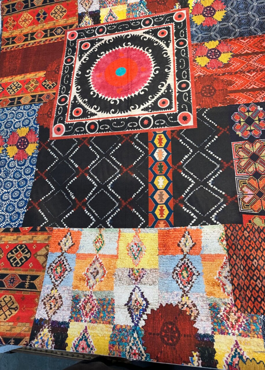 1 Yard Bohemian Patchwork Velvet Upholstery Drapery Fabric 56 Inch Width